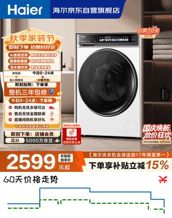 【8折】海尔（Haier）云溪4.0 滚筒洗衣机单洗 家用 10KG超薄 自营直驱 一级能效 以旧换新 73K升级 京东自营BLEG583WU1https://u.jd.com/4GHPlvM----部分有货 | 下1件最优到手单价：2659.6 -> 【2268.96】