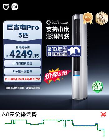 小米【价保618】米家空调 巨省电Pro 立式大3匹 超一级能效（2025） 空调柜机 72LW-NA10/N2A1(W) 