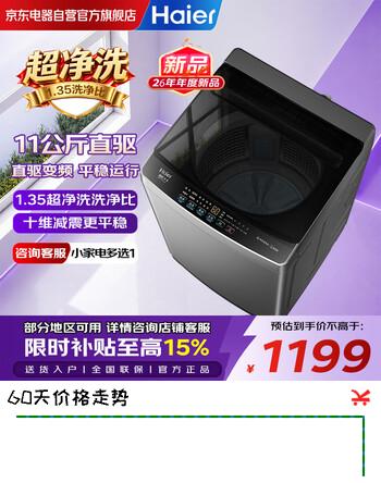 【8折】海尔（Haier）波轮洗衣机11公斤家用直筒直驱变频全自动 26年新品一级能效 国家补贴 以旧换新XQB110-BZ2VE0https://u.jd.com/4rkUYZn----多半有货 | 下1件最优到手单价：1410 -> 【1175】
