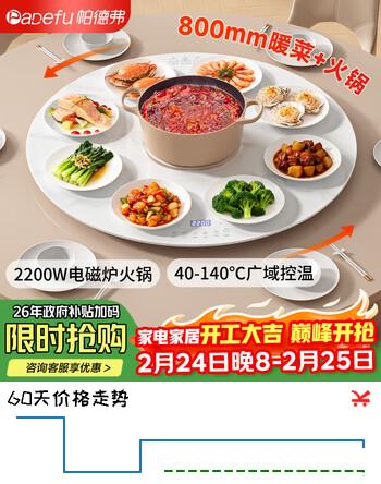 帕德弗（PADEFU）暖菜板带电磁炉火锅2025新款多功能家用加热板热菜板保温板加电陶炉自动旋转餐桌转盘神器80cm