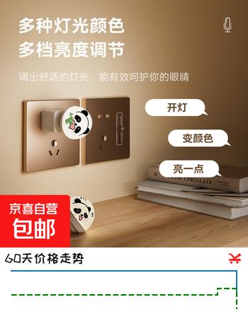 USB床头灯台灯声控智能小夜灯全自动声控卧室床头起夜神器LED创意睡眠灯【京东物流】 USB熊猫智能语音灯*1