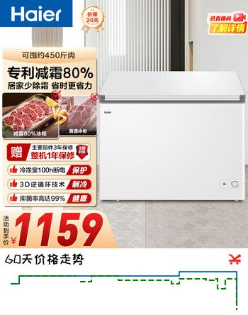 【8折】海尔（Haier）300升卧式低霜家用冰柜 大容量冷藏柜冷冻柜小冰柜家用母乳小型冰箱冷柜BC/BD-300GHPDZhttps://u.jd.com/k1q9iE0----多半有货 | 下1件最优到手单价：1043.09 -> 【899】