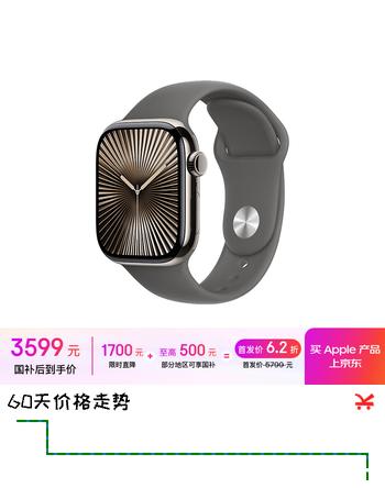 Apple/苹果 Watch Series 10 智能手表GPS+蜂窝款42毫米原色钛金属表壳岩灰色运动型表带S/M MWXU3CH/B