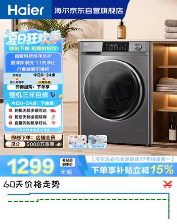 【6折】海尔小红花 全自动滚筒洗衣机10KG 超薄直驱 冲浪洗 减震降噪 家电京东自营 XQG100-BD539Shttps://u.jd.com/U1XyICG----部分有货 | 下1件最优到手单价：2340.81 -> 【1530】