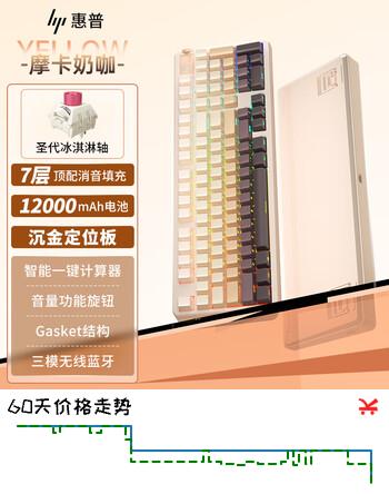 【7折】惠普（HP）GT98机械键盘无线有线蓝牙三模gasket客制化电竞游戏键盘办公电脑 摩卡奶咖冰淇淋轴沉金定位板https://u.jd.com/4ORudS0----普遍有货 | 下1件最优到手单价：311.76 -> 【248.16】