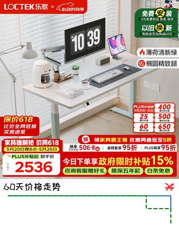 乐歌（Loctek）电动升降桌电脑桌站立办公学习桌学习书桌E6薄荷绿1.2M雅白桌