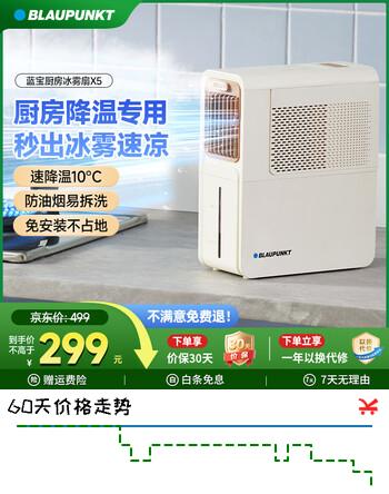 【8折】蓝宝（BLAUPUNKT）【厨房降温】电风扇厨房水冷风扇机小型空调扇制冷风扇冰雾扇水冷空调台立式加湿防油烟可拆洗X5 白色https://u.jd.com/96993xG----普遍有货 | 下52件最优到手单价：269.1 -> 【226.92】