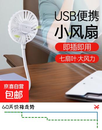 电风扇高速USB小风扇桌面电风扇插座插排办公室学生宿舍便携式折叠手持迷你风扇 长款35cm（白色）1个