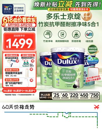 多乐士（Dulux）京绽竹炭抗甲醛五合一净味室内乳胶漆墙面抗菌油漆涂料白色A8146P 套装 白漆 不可调色 54L*1件