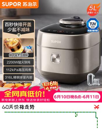 苏泊尔（SUPOR）【价保618】快排100系列电压力锅5L家用4-6人鲜呼吸IH 112kPa精钢球釜SY-50FH76Q双胆高压锅