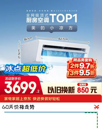 美的空调 厨清凉 厨房空调 吸顶式1.5匹外机双排纯铜管变频 易安装 CKF-35XW/BN8Y-XD200【极地白】