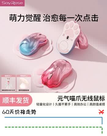 【6折】SayRose的礼物元气猫爪无线鼠标高颜值 台式笔记本电脑办公桌搭充电款双模鼠标生日情人节520礼物送女生 玫金幻影https://u.jd.com/UgM5fGR----普遍有货 | 下1件最优到手单价：198.91 -> 【129】