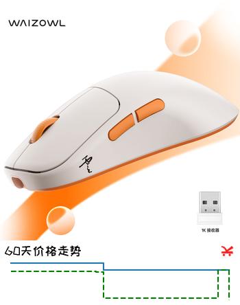 WAIZOWL唯卓OGM Cloud云 无线鼠标 3395游戏鼠标 轻量化三模蓝牙 电竞鼠标 办公游戏 无畏契约csgo中大手 Cloud-凌霄橙