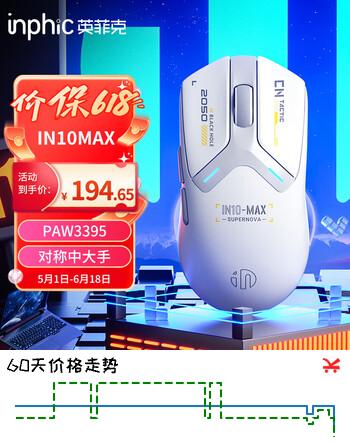 英菲克（INPHIC）IN10 MAX无线游戏鼠标有线蓝牙三模PAW3395中大手电竞轻量化2.6万DPI/8K回报/TTC微动/冰感涂层 白