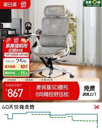 黑白调P2Max人体工学椅电脑椅办公椅电竞椅子人工力学座椅价低头部主播
