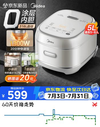 美的（Midea）双层IH加热电饭煲5升2026新款 母婴级316L晶钛0涂层内胆一级能效不粘锅 电饭锅家用4-5-8-10个人用 【5升大容量】0涂层晶钛内胆 5L
