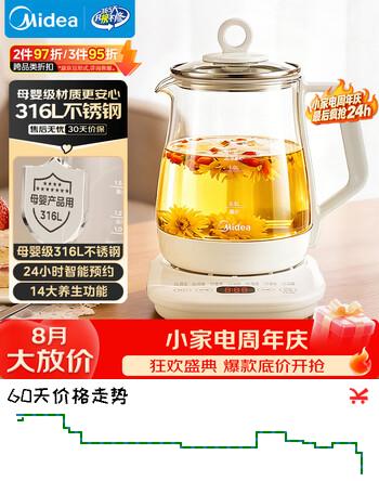 【8折】美的（Midea）养生壶 1.5L全自动煮茶壶 花茶壶12h恒温烧水壶11档控温 母婴调奶器316L材质电热水壶MK-YSP1508https://u.jd.com/karTm9x----普遍有货 | 下1件最优到手单价：72 -> 【59】