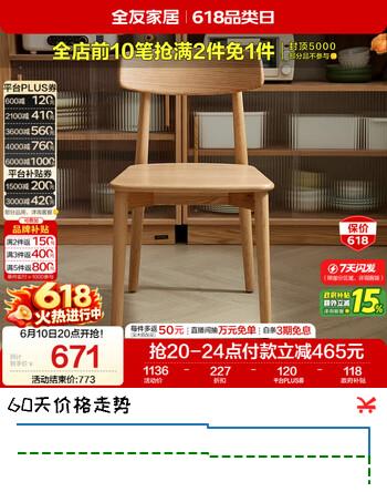 全友家居 原木风餐椅实木餐桌椅现代简约家用餐厅吃饭软包靠背椅家具