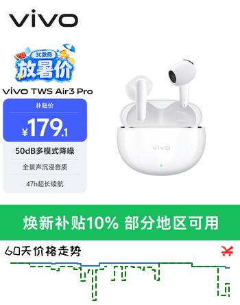 vivo TWS Air3 Pro 元气白 50dB多模式降噪 适配苹果华为小米 蓝牙耳机 苹果华为小米oppo手机通用