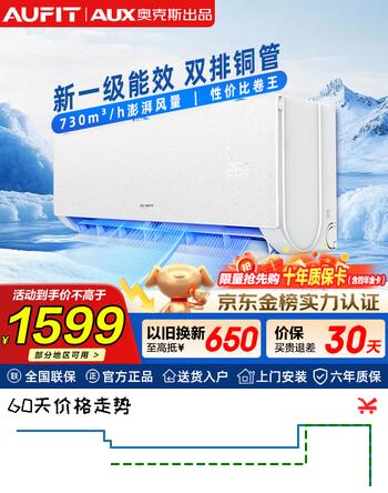 AUFIT空调奥克斯出品大1.5匹空调新一级能效空调变频空调冷暖空调卧室壁挂式防直吹除菌自清洁以旧换新 特省电 1.5匹 一级能效防直吹自清洁【基础款】