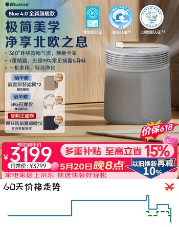 布鲁雅尔（Blueair）空气净化器除甲醛新房家用卧室除烟味异味净化机吸猫毛 Blue4.0拂晓灰