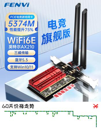 奋威（fenvi）PCIE无线网卡英特尔AX210 5374M电竞游戏无线网卡+蓝牙5.3双频5G千兆台式机wifi接收器内置专用