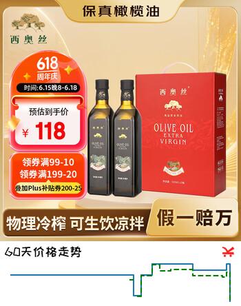 西奥丝【保真橄榄油】原油进口特级初榨橄榄油500MLx2端午礼盒食用油