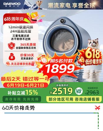 大宇（DAEWOO）台式全自动滚筒烘干机3KG干衣机迷你小型婴幼儿童衣物烘干杀菌消毒内衣内裤袜子大容量烘干机HG30 12分钟闪烘+三重毛絮过滤DY-HG30 莫兰迪蓝