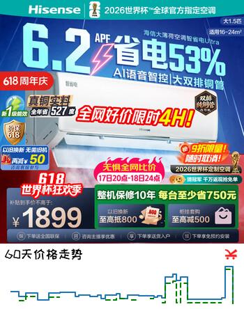 海信（Hisense）大薄荷空调智省电Ultra【价保618】大1.5匹挂机 世界杯定制AI省电双排纯铜管新一级能效国家补贴 大1.5匹 KFR-35GW/A330UPro-X1