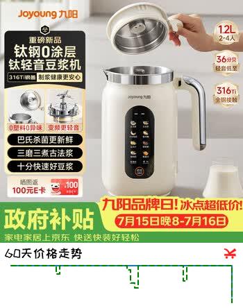 九阳（Joyoung）【重磅新品】1.2L豆浆机316钛钢0涂层变频轻音家用2-4人全自动破壁机免煮免滤PL1180