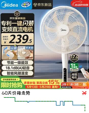 美的（Midea）【一键闪装】变频直流电风扇 家用立式一级能效落地扇卧室客厅大风力轻音低噪小型风扇 SDJ30BM