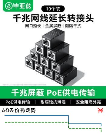【7折】毕亚兹 网线转接头对接头器 网络直通头RJ45网口连接器 双通头模块网线延长器8P8C 10个装https://u.jd.com/xrdBF1r----普遍有货 | 下51件最优到手单价：27.22 -> 【20.6】