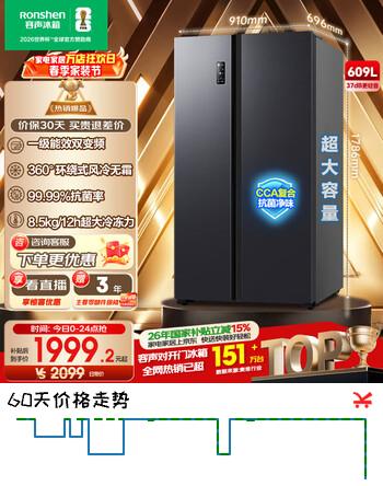 容声609升双开门对开门电冰箱家用一级能效风冷无霜变频节能超薄大容量BCD-609WD11HP国家补贴 BCD-609WD11HP