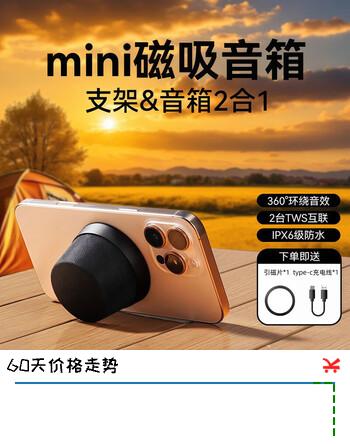 萨勒芬妮【哈曼级音效丨磁吸蓝牙音响】浴室便携式迷你无线手机小音箱家用重低音炮户外露营防水音乐播放器 石墨黑【360°环绕音效丨走哪吸哪】 创意磁吸蓝牙音响丨手机支架音箱2合一