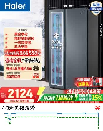 【8折】海尔（Haier）盛宴 616升对开门冰箱黑金净化一级双变频精控多路送风超大容量BCD-616WGHSSEDC9政府补贴15% 616L对开|黑金净化https://u.jd.com/UgFGEAl----普遍有货 | 下1件最优到手单价：2464.96 -> 【2018】
