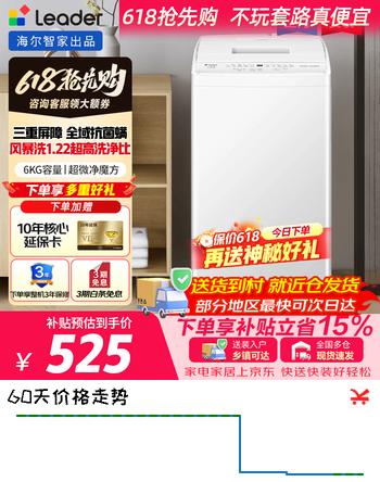 海尔（Haier）波轮洗衣机 全自动 6/8.2/10.2公斤家用 暴风洗 小户型租房统帅超微净leader 波轮 6kg 【风暴洗+速洗+浸泡洗】