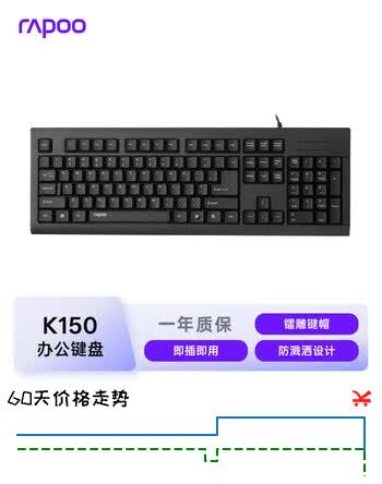 【8折】雷柏（Rapoo）K150 有线键盘 办公键盘 全尺寸 防溅洒 电脑键盘 笔记本键盘 USB接口 黑色https://u.jd.com/k6NAmAl----普遍有货 | 下1件最优到手单价：31.66 -> 【27.3】