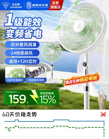 【8折】钻石牌（DIAMOND）电风扇家用遥控落地风扇【一级能效 直流变频 纯铜电机】节能落地扇客厅立式大风量客厅轻音电扇XRhttps://u.jd.com/UGmtDUv----普遍有货 | 下1件最优到手单价：162.75 -> 【137.43】