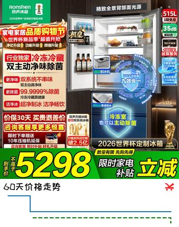容声方糖515机皇双净双系统法式多门四开门超薄零嵌入式电冰箱家用自动制冰一级国家补贴世界杯 BCD-515P60FZNAD灰