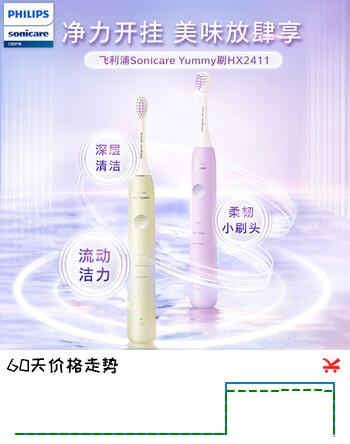 飞利浦（PHILIPS）电动牙刷Yummy刷成人声波电动牙刷便携软毛刷 新年礼物送男友/女友 丁香紫HX2411