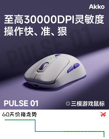 AKKO  Pulse01 三模无线蓝牙游戏鼠标人体工学笔记本办公电脑鼠标便携式有线type-c接口电竞可充电3950 星月白