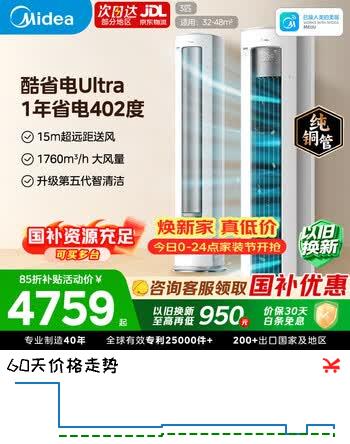 【9折】美的空调柜机酷省电Ultra 新一级能效省电神机 客厅家用节能空调 变频冷暖 双排纯铜管立式柜机 酷省电Ultra 【年度省电816度  远距送风】 大3匹https://u.jd.com/krFQmDO----普遍有货 | 下1件最优到手单价：5499 -> 【5399.1】