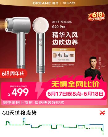 追觅韶光G20Pro高速吹风机家用大功率负离子吹风筒 护发电吹风 冰川银 礼物价保618