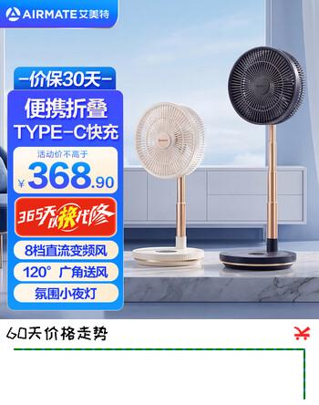 艾美特（AIRMATE）电风扇落地扇便携小型折叠电扇小风扇厨房宿舍办公桌面迷你无线露营户外大风力轻音丨风扇踏青放价 7叶12寸D24粉5小时续航夜灯8档遥控摇头