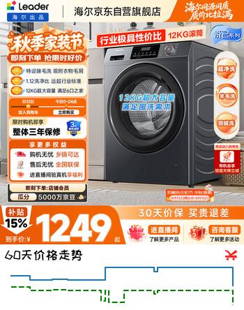 【8折】海尔（Haier）出品统帅悦己滚筒洗衣机 全自动一级能效12公斤 京东自营以旧换新补贴 XQGL120-L667NHhttps://u.jd.com/x17NdJJ----普遍有货 | 下1件最优到手单价：1468.19 -> 【1234.16】