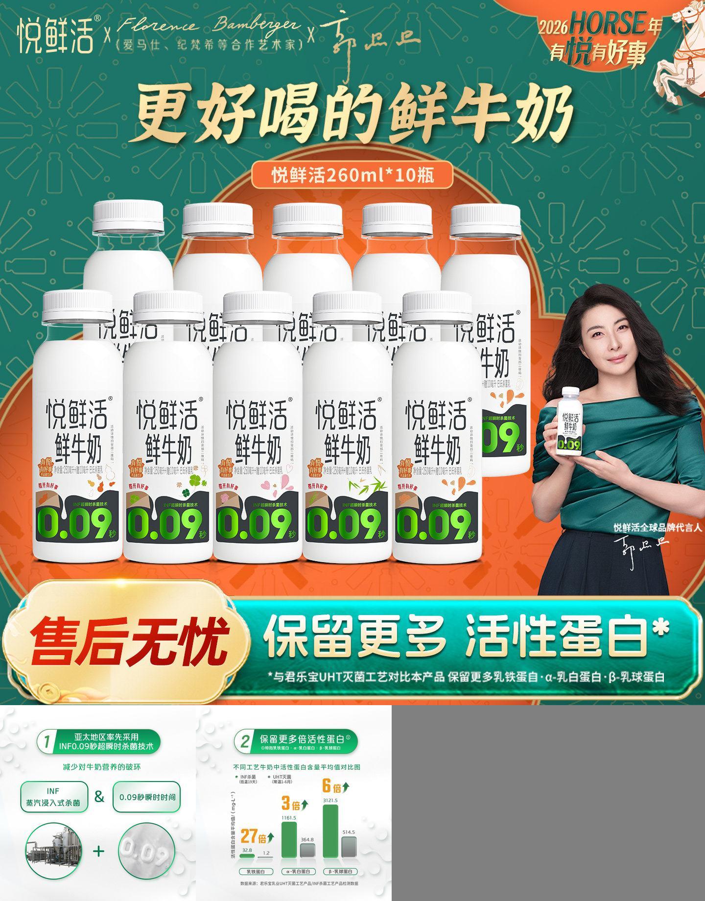 悦鲜活鲜牛奶260ml*10瓶装学生营养低温鲜牛奶