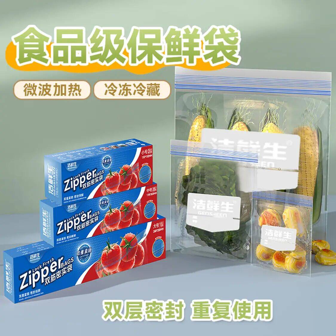 洁鲜生加韧平口食品袋点断式生鲜蔬菜水果加厚家用户外方便食品级塑料袋 中号200只
