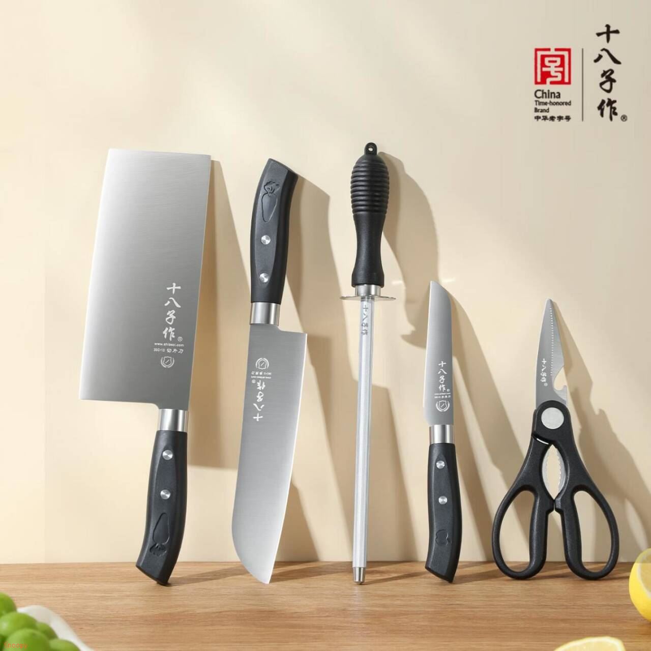 十八子作刀具套装五件套 切片刀水果刀剪刀削皮刀组合厨具官方正品菜刀 美乐五件套刀 TL-019