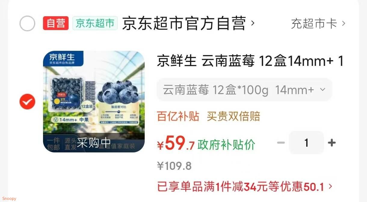 京鲜生 云南蓝莓 12盒14mm+ 100g/盒 净重2.4斤 生鲜水果源头直发