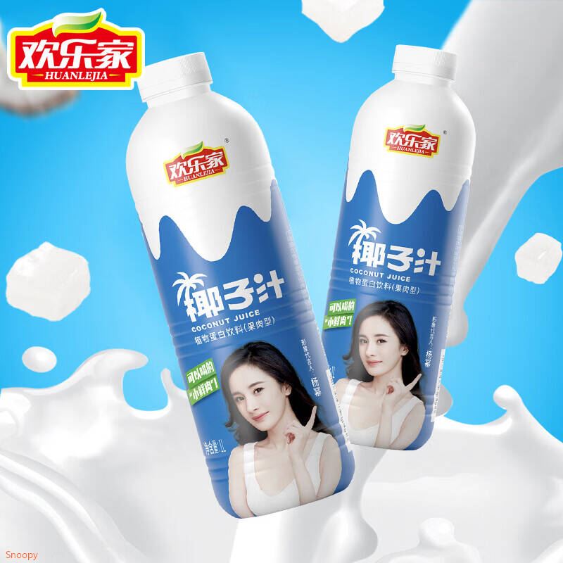 欢乐家 大瓶椰子汁 果肉型植物蛋白饮料 椰奶椰汁饮品宴席聚餐整箱正品 【4瓶】椰子汁1L*4瓶